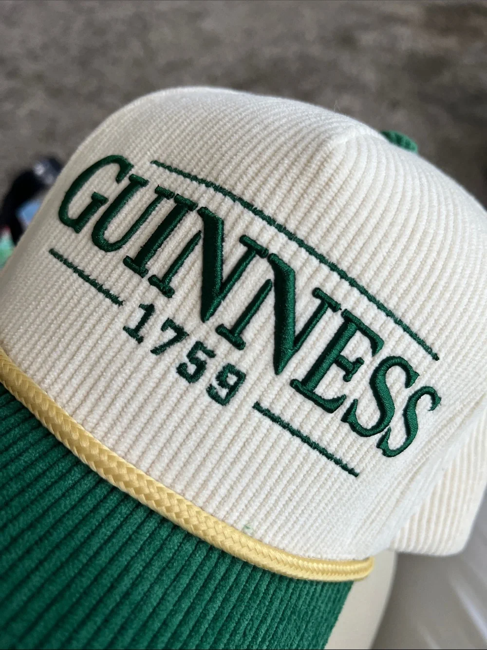 Guinness Green, White & Gold Corded Baseball Cap!! New. Abercrombie & Fitch